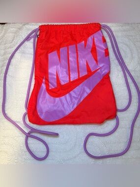 Nike Orange Drawstring Sack with Lavender Logo Gym Bag